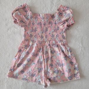 🧸2/20$ Joie Pink Floral Kids Romper Size 4T Puff Sleeves Ruffles